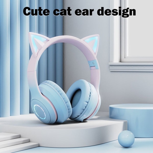 Mordely Blixtljus Cute Cat Ear-hörlurar trådlösa med mikrofon lila purple