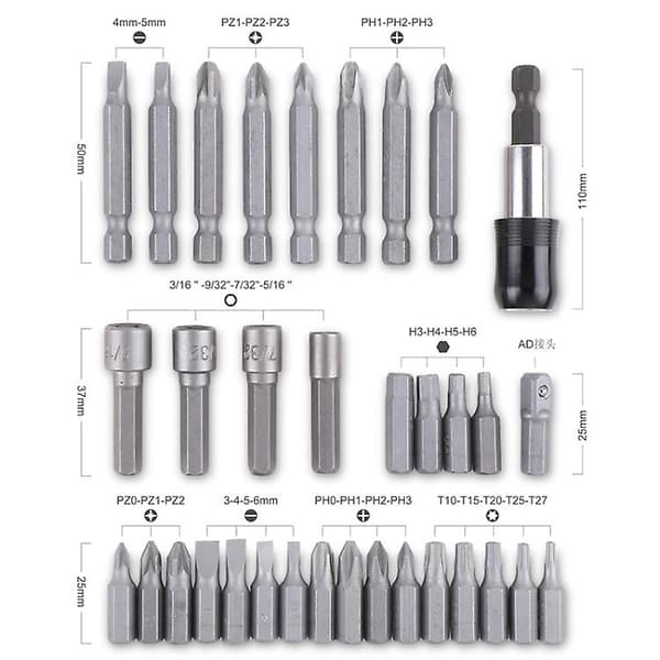 34pcs/set Chrome Vanadium Alloy Steel Screwdriver Bits