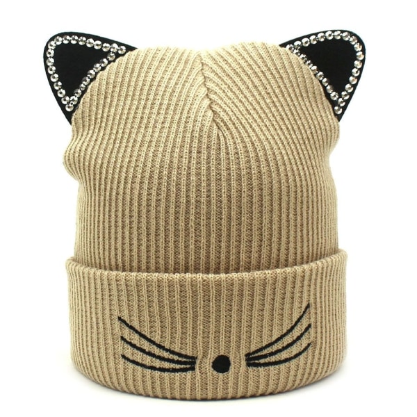 Mordely Stickad Cat Skullies mössa Varm cap KHAKI khaki