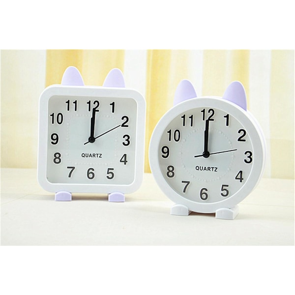 Cat Alarm Clock For Girls, Cartoon Alarm For Kids And Teen Loud Bell And Button Night Light For Heavy Sleepers (white Round)