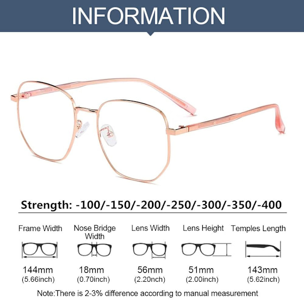 Mordely Myopia Glasögon ROSE GOLD STRENGTH 100 Rose gold Strength 100