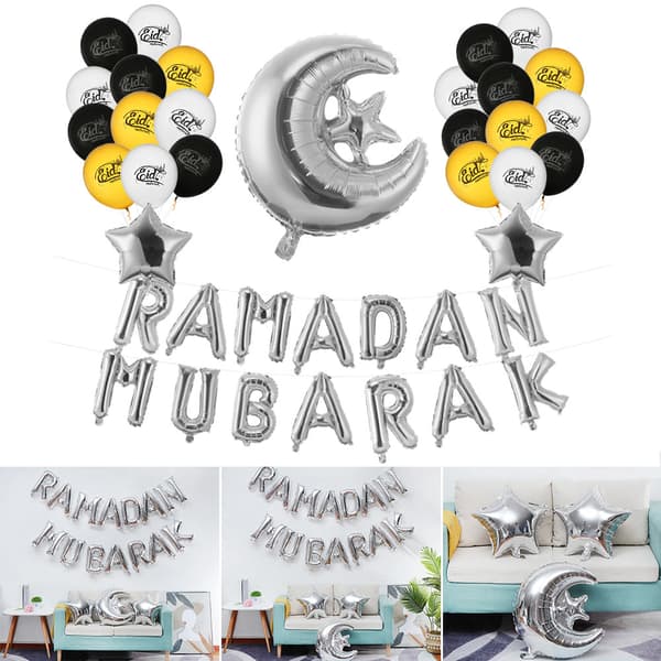 Mordely 29ST Eid Mubarak Ballonger Ramadan Mubarak SILVER silver