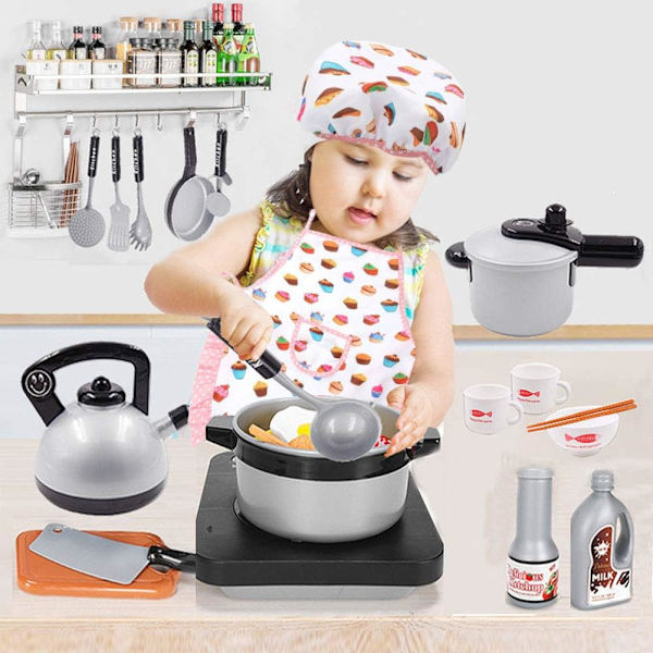 3 Otters Kids Chef Set, 11 Piece Toddler Cooking and Baking Set Chef Hat and Apron for Toddlers Chef Costume Career Role Play Set