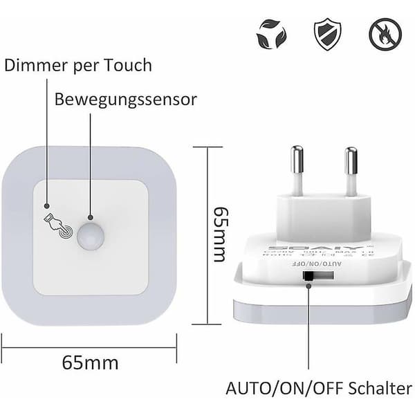 Dimmable Led Night Light With Motion Sensor Set Of 2 Nightlight Sockets Continuously Adjustable Brightness 3 Modes (auto/on/off) Orientation Light Nur