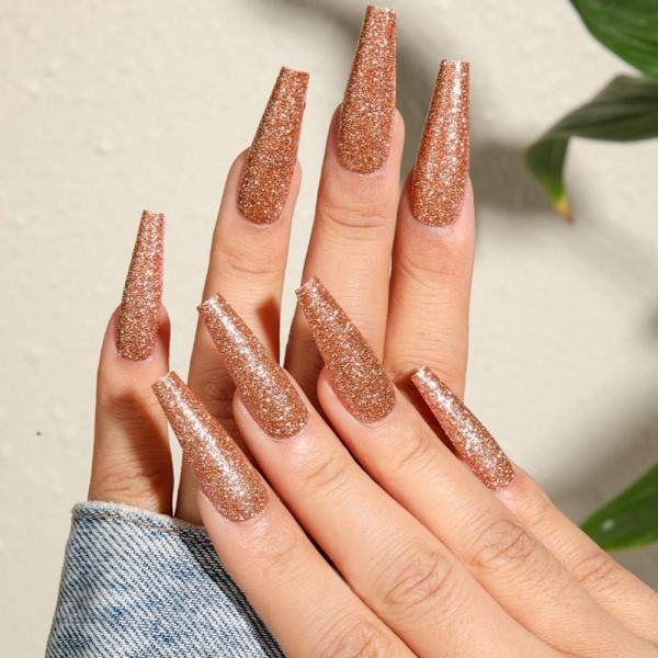 Mordely Falska naglar långa franska ROSE GULD rose gold