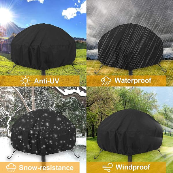 Round Fire Pit Cover, Waterproof Reusable Outdoor Fire Pit Tarp With Drawstring (85 X 40cm, Black)