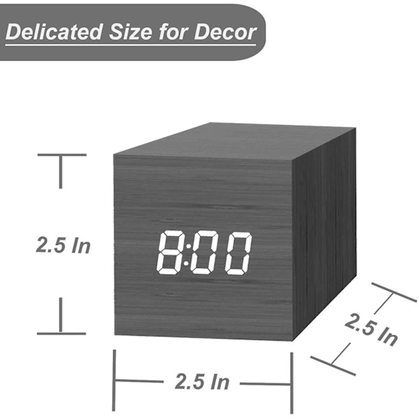 2023 Digital Alarm Clock, With Wooden Electronic Led Time Display, Dual Plus Alarm, 2.5-inch Cubic Small Mini Wood Made Electric Clocks For Bedroom,