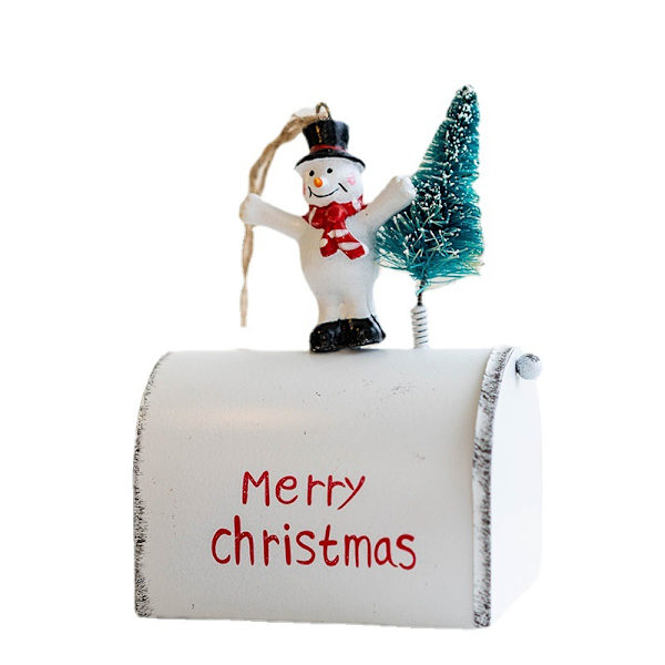 Julhus hänge smidesjärn snögubbe älg dekorativt hus hänge jul smidesjärn postbox hänge 10*6*4CM