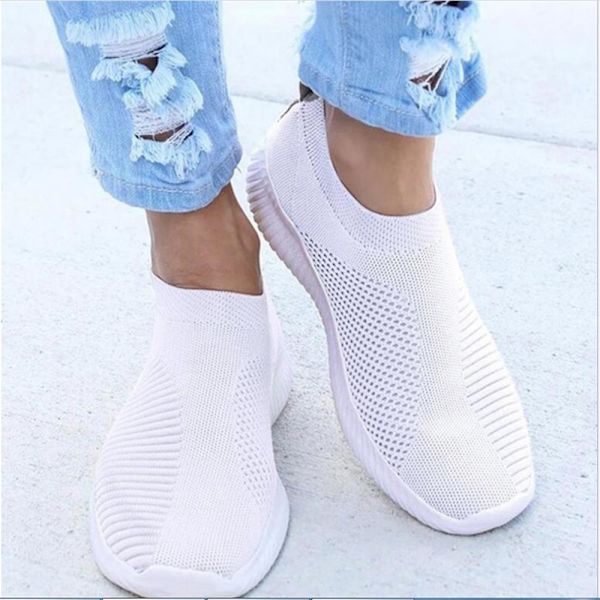 Mordely Womens Sport Mesh Andas Slip On Flat Outdoor Sneakers Skor White 42