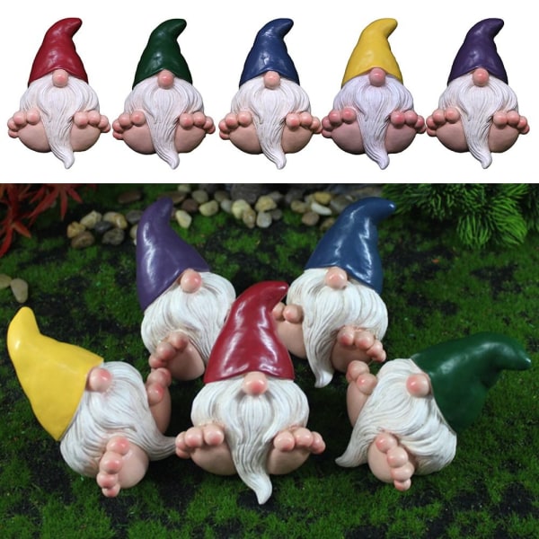 Mordely Miniatyr Gnome Figurines Big Feet Dwarfs Statue BLÅ blue