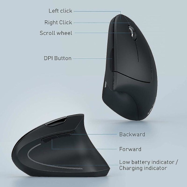 2023 1pcs Rechargeable Ergonomic Mouse, 2.4ghz Wireless Vertical Mouse Left Charging Model Black