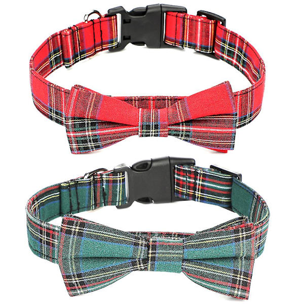 2023 Christmas Dog Collar With Bow Adjustable Christmas Plaid Dog