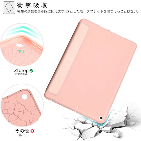 2023 New iPad 8th/7th Generation Case 10.2 with Pencil Holder, Protective Case with Auto Wake/Sleep, Trifold Stand for iPad 8th Generation, Rose Gold