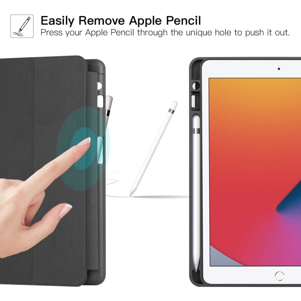2023 New iPad 8th/7th Generation Case 10.2 with Pencil Holder, Protective Cover with Auto Wake/Sleep, Trifold Stand for iPad 8th Generation, Black