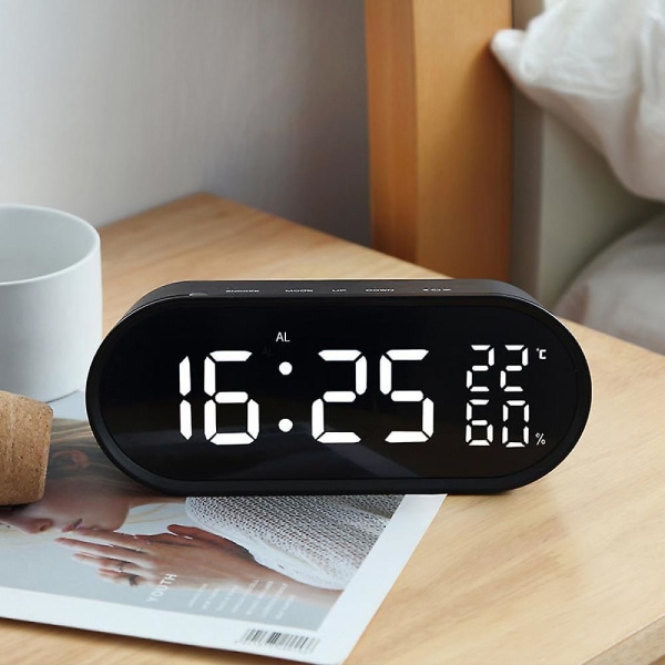 2023 Led Temperature And Humidity Display Creative Alarm Clock, Silent Night Light Electronic Clock, Home Clock, Student Desk Clock - Black