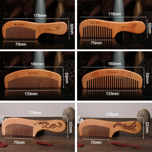 Mordely 2 st Peach Wood Comb Fine Tooth Comb 3