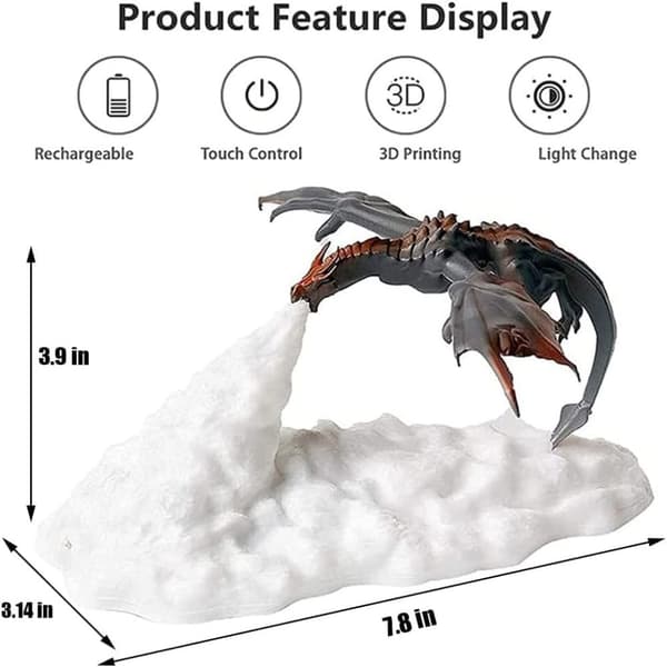 Mordely Fire Dragon Lamp Light 3D Printed Night Light med USB 2