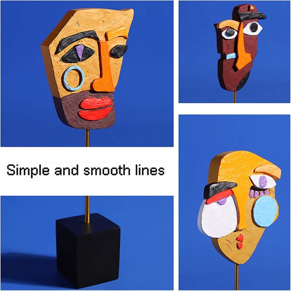 Modern Sculpture, Artwork Sculpture, Living Room Interior Decoration Statue Creative Face Decorative Object Colorful Abstract Art Crafts, Porch Resin