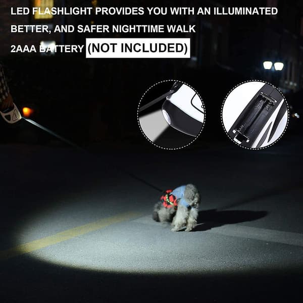 Mordely Retractable Dog Leash 5m With Led Flashlight For Small Medium Big Breed Dogs, Extendable Leash For Night Walks