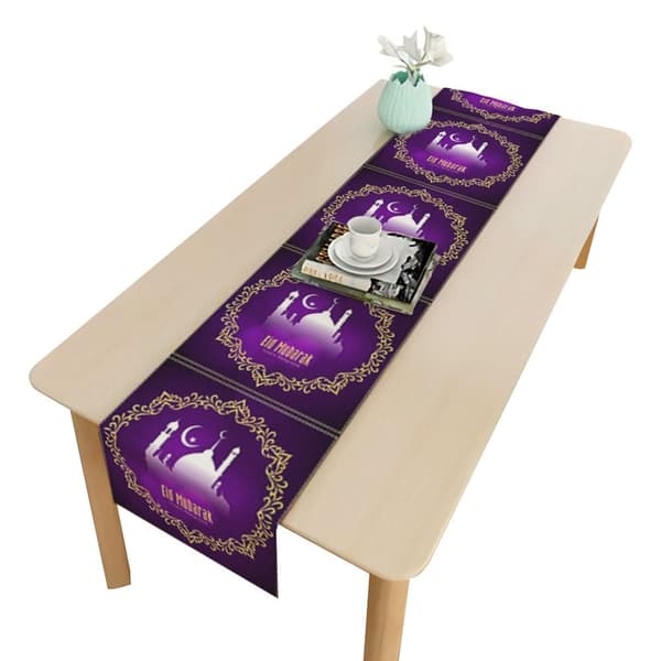 Mordely Eid Mubarak Bordslöpare Ramadan Dekorationsduk