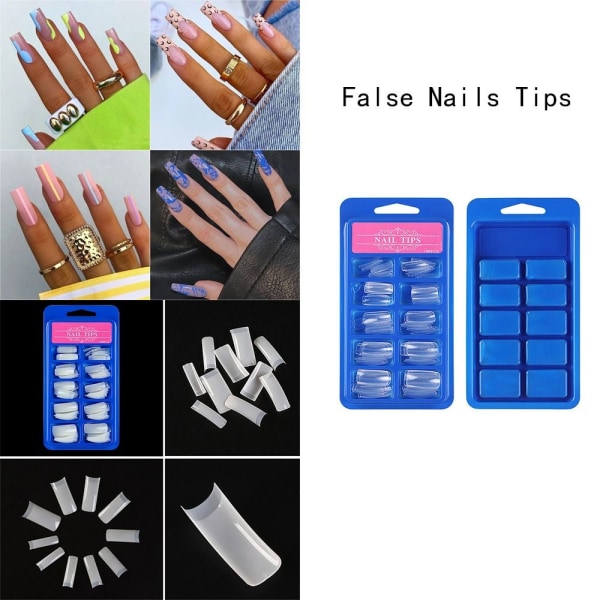 100st/kartong False Nails Tips Hel & Cover falska naglar TRANSPARENT Half Cover-Half Cover