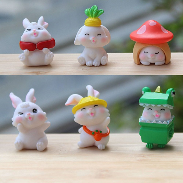 Mordely 1 set Miniatyr kaninstatyett Resin Bunny Statue 6PCS-A
