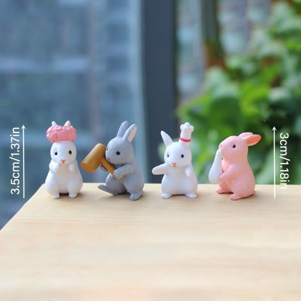 Mordely 1 Set Miniatyr kaninfigur Resin Bunny Statue 7PCS