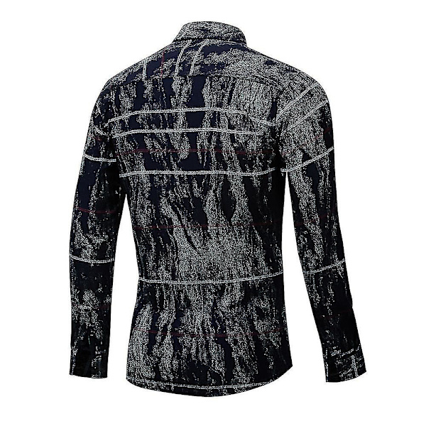 Mordely mäns randigt print långärmad casual skjorta med knapp upp krage Toppar Dark Blue M