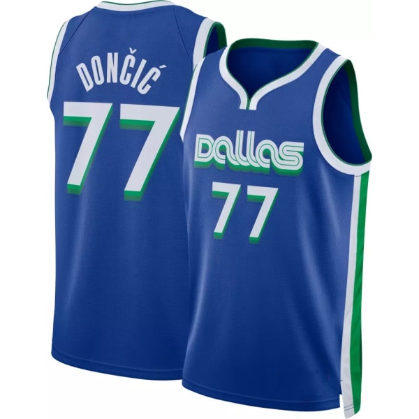 Mordely City Edition Dallas Mavericks 2022–23 herrar Luka Doncic #77 Blå tröja för vuxna XL