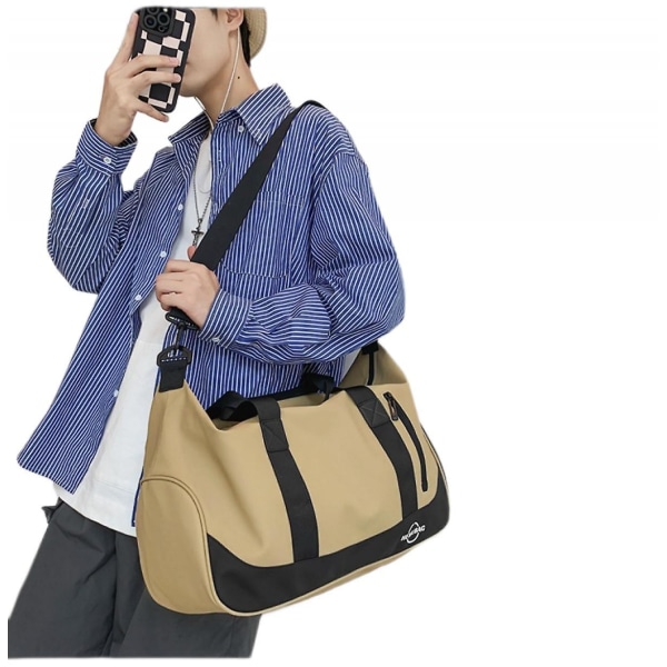 Mordely Simple Large Capacity Handbag Sports Waterproof Dry And Wet Separation Fitness Bag, Short-distance Travel Bag Khaki