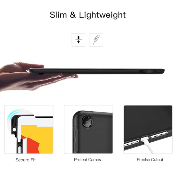 2023 New iPad 8th/7th Generation Case 10.2 with Pencil Holder, Protective Cover with Auto Wake/Sleep, Trifold Stand for iPad 8th Generation, Black