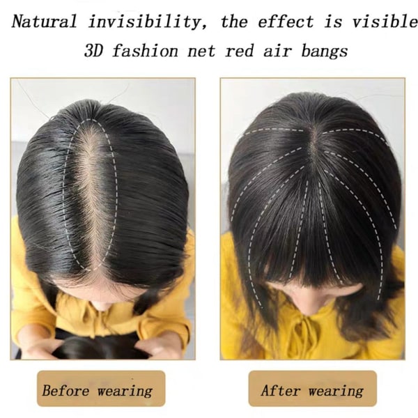 Mordely 3D Air Bangs Hairpiece Thin Hair Topper NATURLIG SVART Natural black
