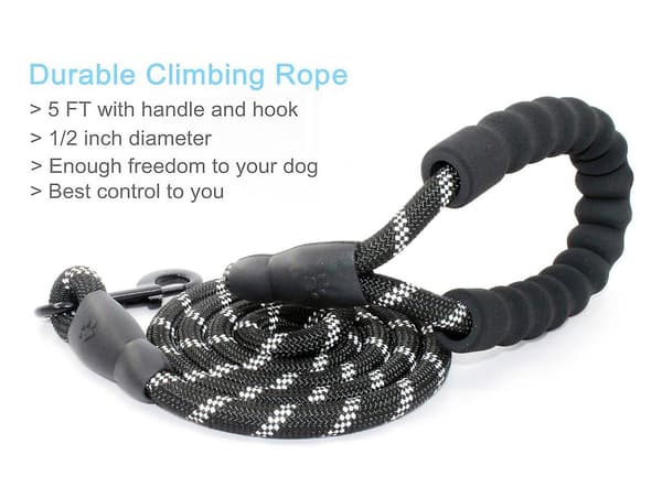5 Ft Strong Dog Leash With Comfortable Padded Handle And Highly Reflective Threads Dog Leashes For Medium And Large Dogs
