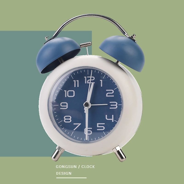 [non-ticking 4&quot; Twin Bell Alarm Clock - Metal Frame 3d Dial With Backlight Function - Desk Table Clock For Home & Office - Green