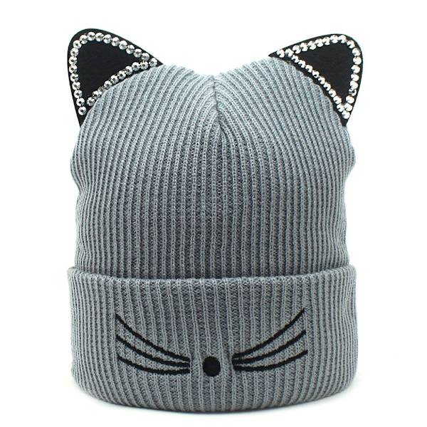 Mordely Stickad Katt Skullies Mössa Varm Kvinna Cap BLÅ blue