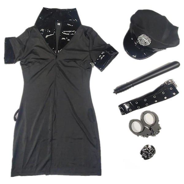 Mordely Sexy Policewomen Costume Party Carnival Cop Police Officer Uniform Halloween Adult Woman Police Cosplay Dress Up Black  B XL
