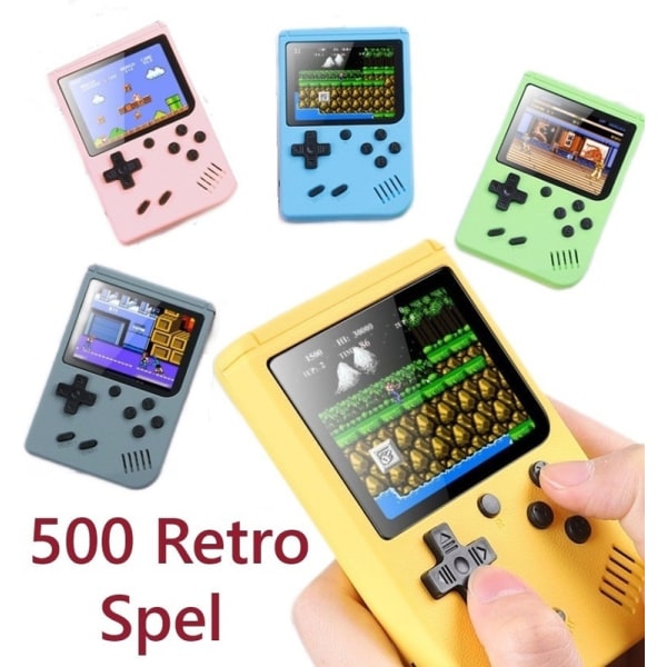 Mordely Klassiska spel Handhållna Retro videospel Gameboy Kids Gifts 500 Classic Game Retro videospel Gul