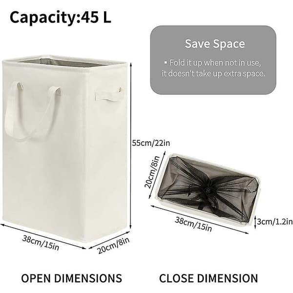 Laundry Hamper Slim Laundry Hamper Narrow Laundry Hamper With Foldable Handle Dirty Clothes Portable Skinny Hamper Organizer Storage Bins (55cm, Beige