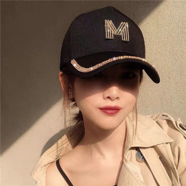 Mordely Rhinestones Baseball Kepsar Peaked Cap VIT D VIT D White D