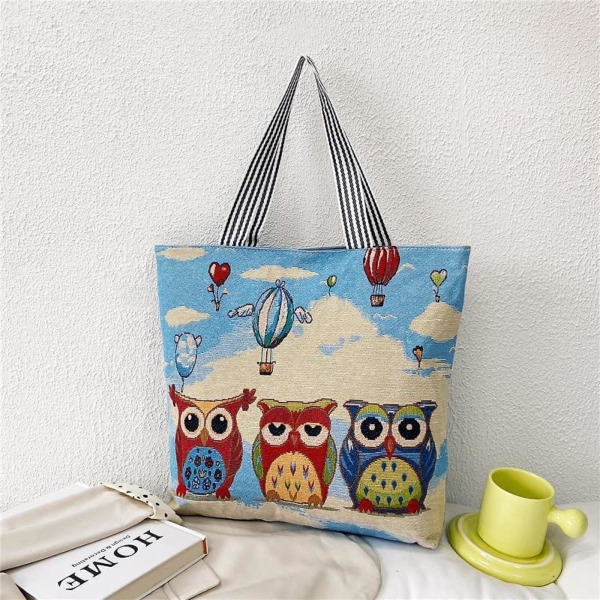 2023 Three Owl Canvas Bags For Women And Girls Tote Bags Tote Shoulder Bag Shopping Travel Bag, Owl A916-1015