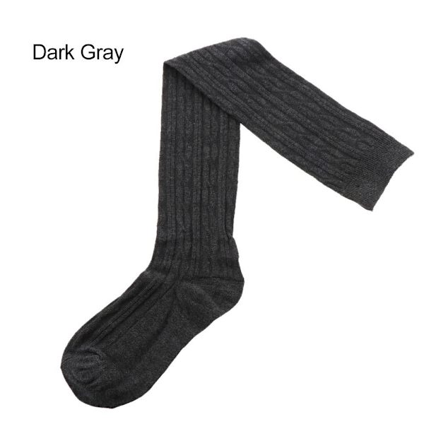 Mordely Bomull Dam Flickor Stickade över Knä Lår Strumpor MÖRKGRÅ dark gray