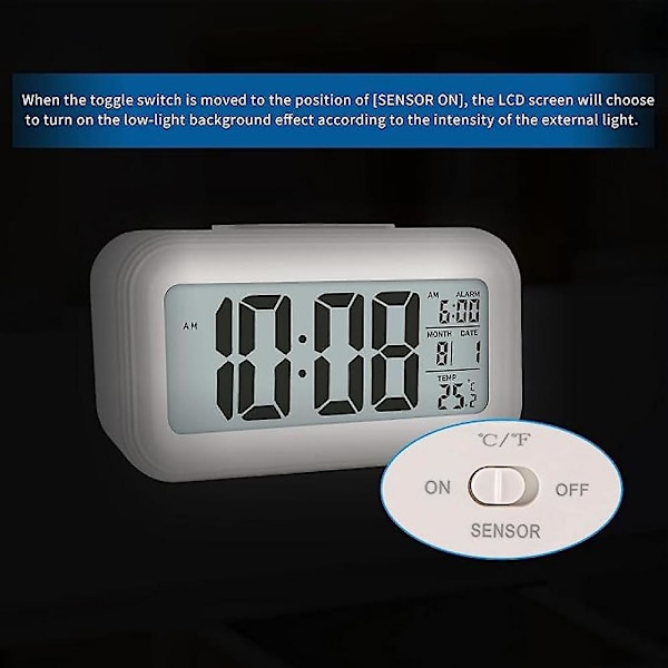 Rechargeable Silent Sleepy Electronic Alarm Clock Intelligent Nightlight Creative Student Digital Alarm Clock - White