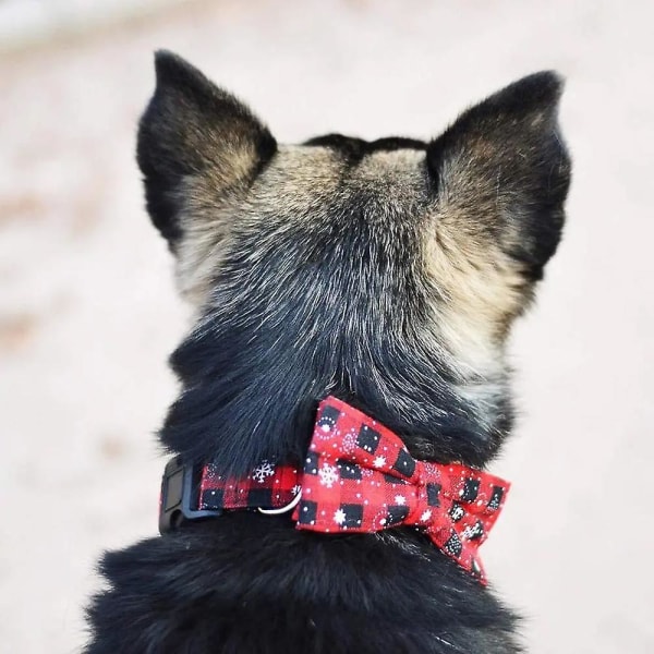 Mordely Christmas Dog Collar Adjustable Snowflake Pattern Red With Bow Tie In 4 Sizes