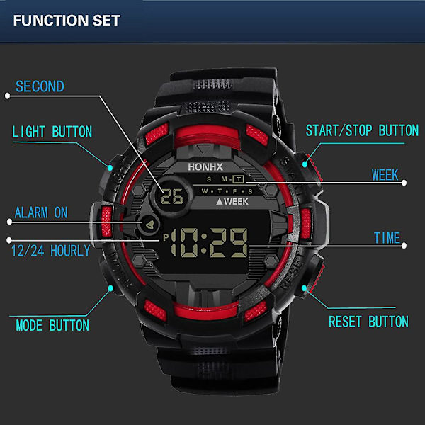Mordely Honhxmen Sports Watches Fashion Chronos Countdown Men's Waterproof Led Digital Watch Man Military Clock Relogio Masculino 926