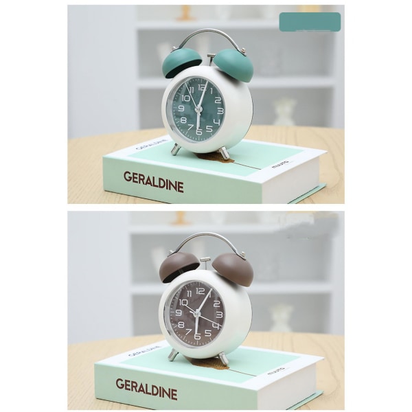 2023 [non-ticking 4&quot; Twin Bell Alarm Clock - Metal Frame 3d Dial With Backlight Function - Desk Table Clock For Home & Office - Coffee Color