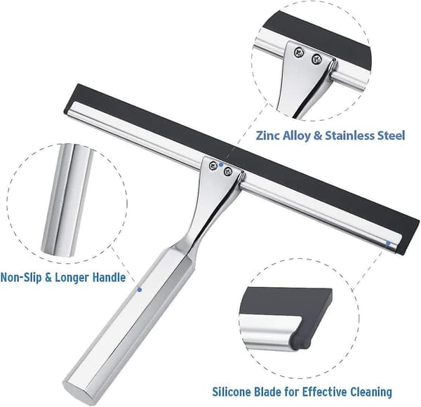 Mordely Shower Squeegee, Stainless Steel Shower Squeegee With Non-slip Handle, Multifunctional Glass