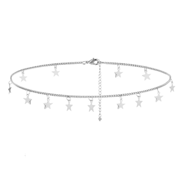 2023 Silver Star Choker Necklace For Women Cute Necklace For Teen Girls Trendy Star Necklace Choker Adjustable