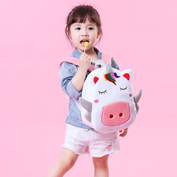 3D Cartoon Plysch Barn Skolväskor Dagis Ryggsäckar Unicorn White