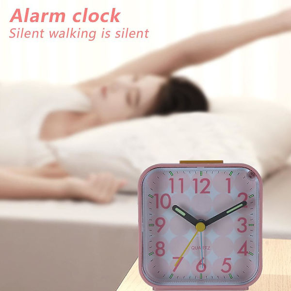 Battery Powered Square Alarm Clock, No Ticking Sound, Easy To Operate For Bedroom/travel/table/children (without Battery)-pink