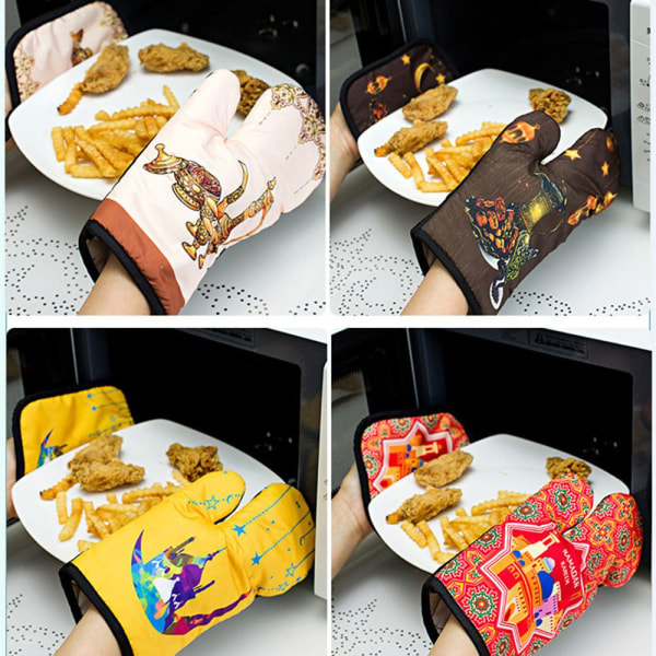 Mordely 3st Ramadan Kareem Förkläde Eid Mubarak Bakning Anti-Hot Gloves Pad